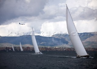 PALMA, MAJORCA - October 12th 2006: A line of superyachts during Race 1 of The Superyacht Cup on October 12th 2006. The Nautor Swan yacht Virago won the race. The largest and most luxurious sailing yachts in the world compete each year in the Superyacht Cup in Palma, Majorca. (Photo by Kos/Kos Picture Source)