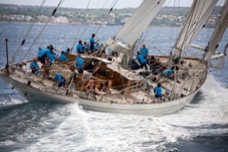 PALMA, MAJORCA - October 12th 2006: The 46 metre sailing superyacht Windrose of Amsterdam from Holland, owned by Chris Condriep and designed by famous naval architect Gerard Dijkstra, during Race 1 of The Superyacht Cup on October 12th 2006. The Nautor Swan yacht Virago won the race. The Superyacht Cup is a gathering the the worlds most luxurious sailing yachts. (Photo by Kos/Kos Picture Source)