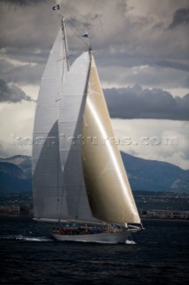 PALMA, MAJORCA - October 12th 2006: The 46 metre sailing superyacht Windrose of Amsterdam from Holland, owned by Chris Condriep and designed by famous naval architect Gerard Dijkstra, during Race 1 of The Superyacht Cup on October 12th 2006. The Nautor Swan yacht Virago won the race. The Superyacht Cup is a gathering the the worlds most luxurious sailing yachts. (Photo by Kos/Kos Picture Source)