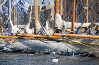 SAINT-TROPEZ, FRANCE - October 5th: The bow sprits of the classic yachts in the Port of Saint Tropez make an impressive sight on October 5th 2006. The largest classic and modern yachts from around the world gather in Saint-Tropez annually for a week of racing and festivities to mark the end of the Mediterranean season, before heading across the Atlantic to winter in the Caribbean.