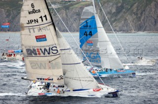 BILBAO, SPAIN - October 22nd 2006: Kojiro Shiraishi (JPN) onboard his Open 60ft monohull SPIRIT OF YUKOH during Leg 1 of the Velux 5 Oceans yacht race. The Velux 5 Oceans is a three part round the world yacht race for the bravest of solo sailors. Leg 1 is approximately 12,000 miles from Bilbao in Spain to Fremantle in Western Australia. It is the ultimate test of sailing skill, stamina and endurance. (Rights restrictions may apply)