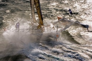 LORIENT, FRANCE: Skipper Steve Ravussin (SUI)  training onboard his Open 60 trimaran ORANGE PROJECT on October 6th 2006 in preparation for the Route du Rhum trans-atlantic race start on Sunday October 29th 2006. The Route du Rhum is a challenging race for solo sailors which starts in St Malo and finishes in Pointe a Pitre, Guadeloupe.  (Rights restrictions may apply)