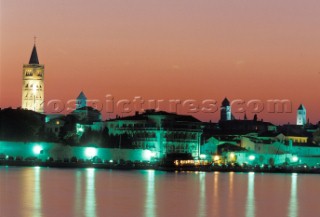 Croatia. Rab Island seen from the sea by night