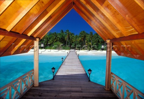 Maldives  Palm Beach Island Resort The Jetty with the vegetation in the background