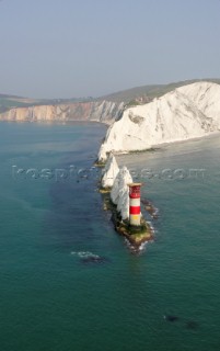 An aerial shot of the Needles on the western edge of the Isle of Wight