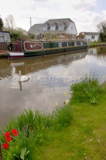 Springtime moorings on the Llangollen Canal,Shropshire,near Welsh Frankton.April 2006.