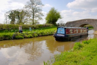 Narrow Boat on the Llangollen Canal approaching the junction with the Montgomery Canal,Frankton Junction,Welsh Frankton,Shropshire,England,UK.April 2006.