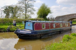 Narrow Boat on the Llangollen Canal approaching the junction with the Montgomery Canal,Frankton Junction,Welsh Frankton,Shropshire,England,UK.April 2006.