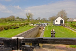 Top staircase lock at Frankton Junction,Montgomery canal,looking towards junction with Llangollen canal,Welsh Frankton,Shropshire,England,UK.April 2006.