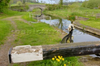 Paddle gear above Brithdir locks,Montgomery canal,with Bridge 125 in the background,near Berriew,Powys,Wales,UK.May 2006.