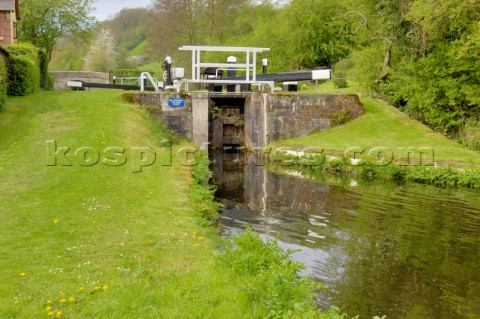 Bottom lock gate at Belan locksMontgomery canalnear WelshpoolPowysWalesUKMay 2006