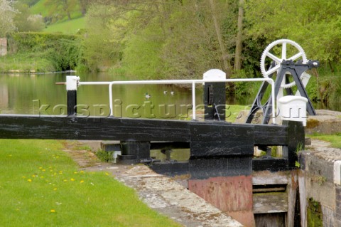 Top gate and paddle gear on Belan bottom lockMontgomery canalnear WelshpoolPowysWalesUKMay 2006