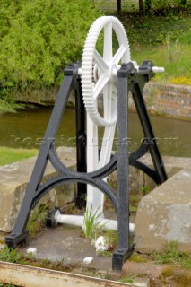 Distinctive paddle gear at Belan bottom lock,Montgomery canal,near Welshpool,Powys,Wales,UK.May 2006.