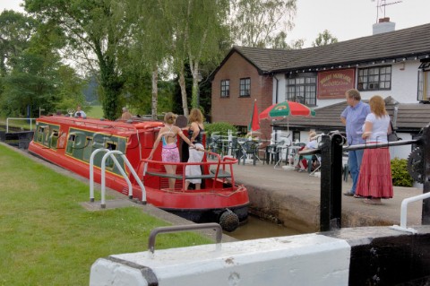 Locking through outside the Willey Moor Lock Tavernnear WhitchurchShropshireEnglandJuly 2006