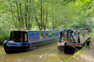 Secluded moorings on the Llangollen canal near Ellesmere tunnel,Ellesmere,Shropshire,England.July 2006.