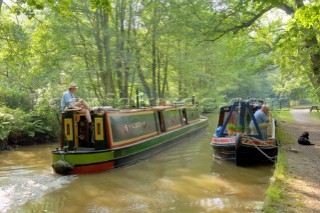 Secluded moorings on the Llangollen canal near Ellesmere tunnel,Ellesmere,Shropshire,England.July 2006.