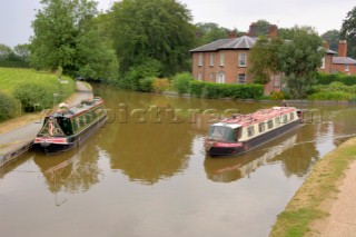 Narrow boats at Ellesmere on the Llangollen canal,Shropshire,UK.