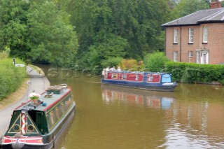 Narrow boats on the Llangollen canal at Ellesmere,Shropshire,England.