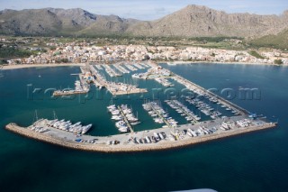 Low level aerial shot of a yacht marina