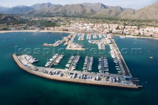 Low level aerial shot of a yacht marina
