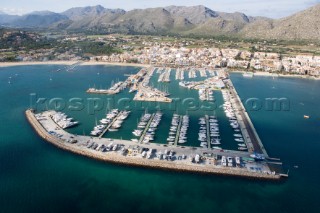 Low level aerial shot of a yacht marina