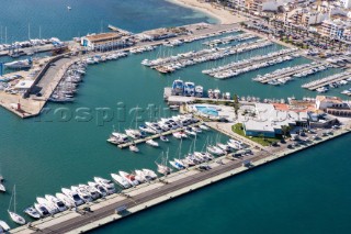 Low level aerial shot of a yacht marina