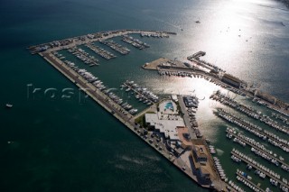 Low level aerial shot of a yacht marina