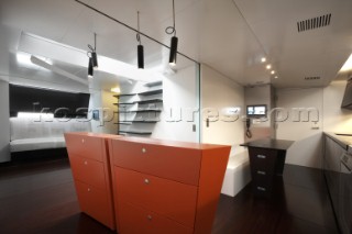 Galley kitchen and companion way entrance onboard the new Wally 143 yacht Esense