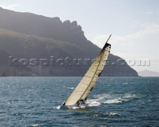 Volvo 70 Ici Bhan approaching Tasmania and the finish of the Rolex Sydney Hobart Race 2006