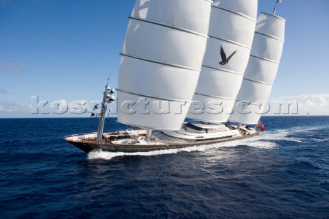 The Perini Navi superyacht Maltese Falcon owned by Tom Perkins sailing in The Superyacht Cup in Anti