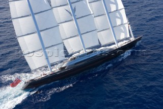 The Perini Navi superyacht Maltese Falcon owned by Tom Perkins sailing in The Superyacht Cup in Antigua