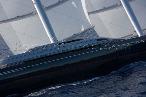 The Perini Navi superyacht Maltese Falcon owned by Tom Perkins sailing in The Superyacht Cup in Anti