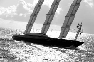 The Perini Navi superyacht Maltese Falcon owned by Tom Perkins sailing in The Superyacht Cup in Antigua