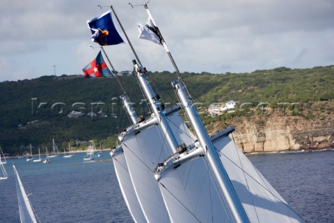 The Perini Navi superyacht Maltese Falcon owned by Tom Perkins sailing in The Superyacht Cup in Anti