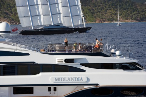 The Perini Navi superyacht Maltese Falcon owned by Tom Perkins sailing in The Superyacht Cup in Anti