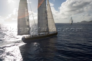 The Perini Navi superyacht Maltese Falcon owned by Tom Perkins sailing in The Superyacht Cup in Antigua