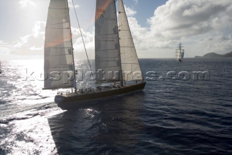 The Perini Navi superyacht Maltese Falcon owned by Tom Perkins sailing in The Superyacht Cup in Anti