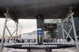 Valencia, 01 04 07. 32nd Americas Cup . Unveiling Day. BMW ORACLE Racing Keel. .