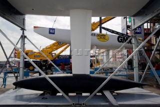 Valencia, 01 04 07. 32nd Americas Cup . Unveiling Day. United Internet Team Germany Keel. .