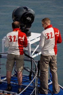 Valencia, 30 03 07. 32nd Americas Cup. Television Staff in Murphy & Nye Uniform.