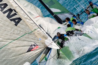 Americas Cup yacht Defasio Espanol spinnaker drop