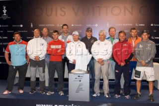 Skippers press conference for the start of Act 13 of the Louis Vuitton Cup. Back row L to R, Magnus Holmberg (Victory challenge), Francesco deAngelis (Lunna Rossa), Dean Barker (Emirates Team NZ), Carol Jablonski (Desafio Espanol), Ian percy (+39). Front row, Pierre Mas (China Team),  Jesper Bank (United Internet Team Germany), Sebastien Col (Areva), Chris Dickson (Oracle BMW), Brad Butterworth (Alinghi), Vasco Vascotto (Mascalzone Latino - Capitalia Team) Mark Sadler (Shoshaloza). 2/4/2007