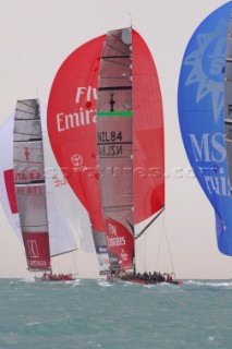 Emirates Team New Zealand NZL84 on the run to the finish of race three of the Louis Vuitton Act 13, Valencia, Spain. 4/4/2007