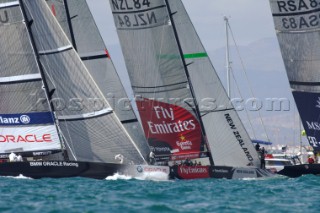 Emirates Team New Zealand NZL84 go for the pin end for the start of race six of the Louis Vuitton Act 13. 7/4/2007