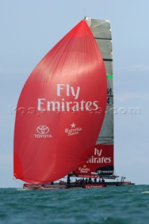 Emirates Team New Zealand NZL84 final run to the finish of race six of the Louis Vuitton Act 13. 7/4/2007