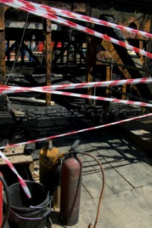 GREENWICH, ENGLAND - MAY 23rd:  First pictures below deck onboard the Cutty Sark, the worlds last remaining Tea Clipper ship, after it was damaged by fire on May 21st 2007. Police forensic teams continue to investigate the cause. The Cutty Sark Restoration Trust will raise money to rebuild the ship. (Photo by Kos/Kos Picture Source)