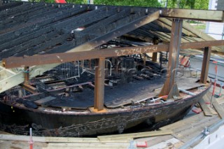 GREENWICH, ENGLAND - MAY 23rd:  First pictures below deck onboard the Cutty Sark, the worlds last remaining Tea Clipper ship, after it was damaged by fire on May 21st 2007. Police forensic teams continue to investigate the cause. The Cutty Sark Restoration Trust will raise money to rebuild the ship. (Photo by Kos/Kos Picture Source)