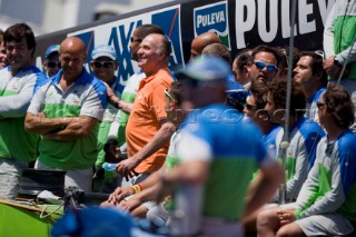 VALENCIA, SPAIN - May 14th:  HRH King Juan©Carlos of Spain (orange shirt) racing as 18th man onboard Desafio Espanol during the first semi final match of the Louis Vuitton Cup on May 14th 2007.