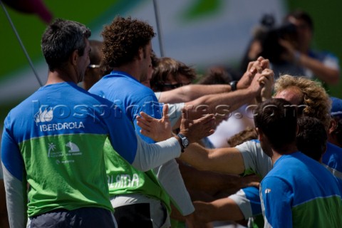 VALENCIA SPAIN  May 14th  HRH King JuanCarlos of Spain orange shirt racing as 18th man onboard Desaf