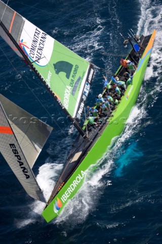 VALENCIA SPAIN  May 14th  HRH King JuanCarlos of Spain orange shirt racing as 18th man onboard Desaf